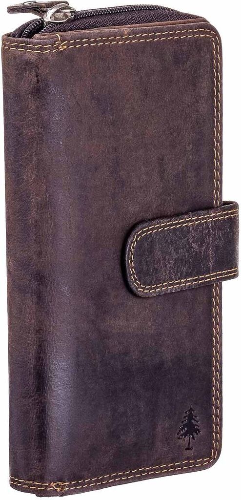 Greenwood Leder Geldbörse 2552-RFID Damen Reißverschlussbörse dunkelbraun