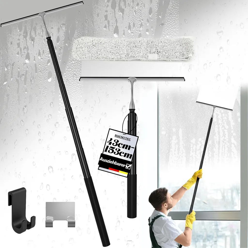 Raclette de douche télescopique noire en acier inox réglable 153 cm