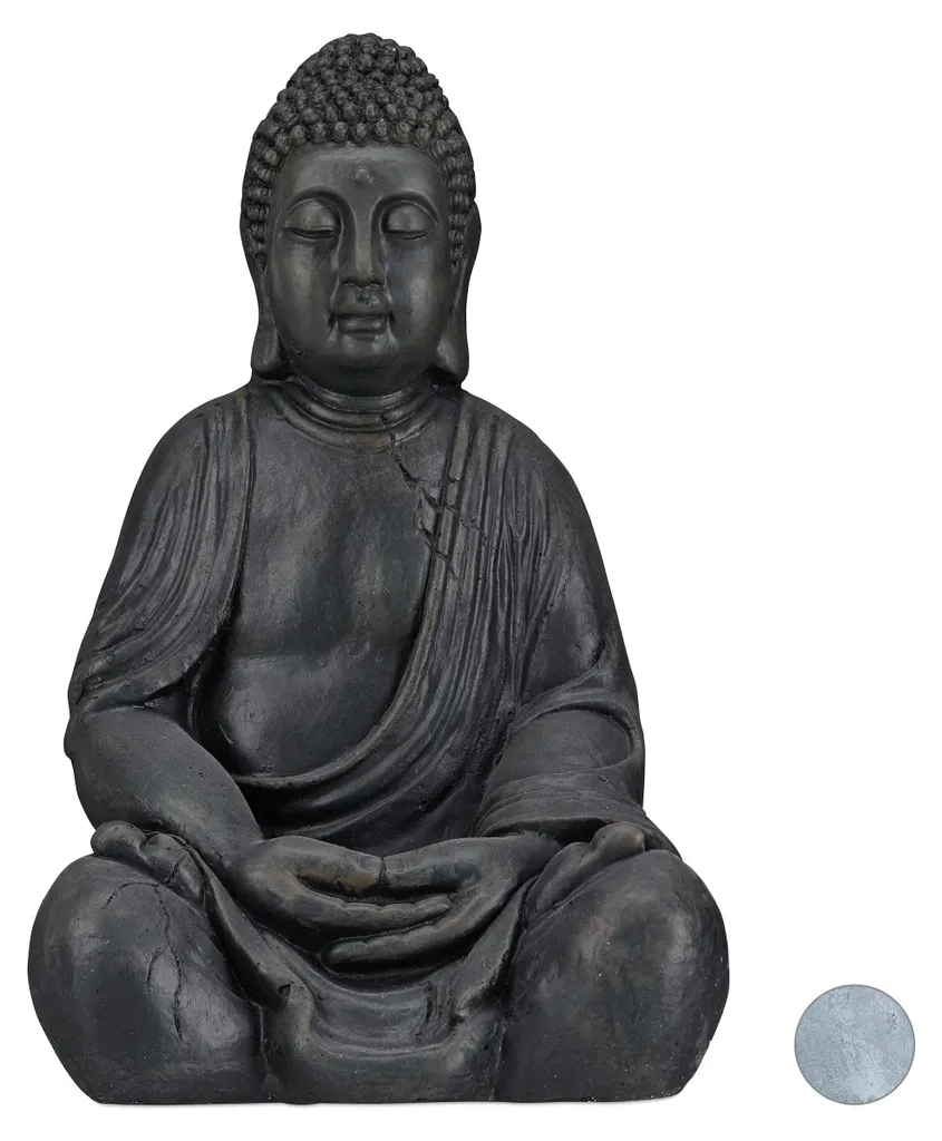 Grande Statue de Bouddha Assis 50 cm Gris Foncé - Déco Jardin Zen