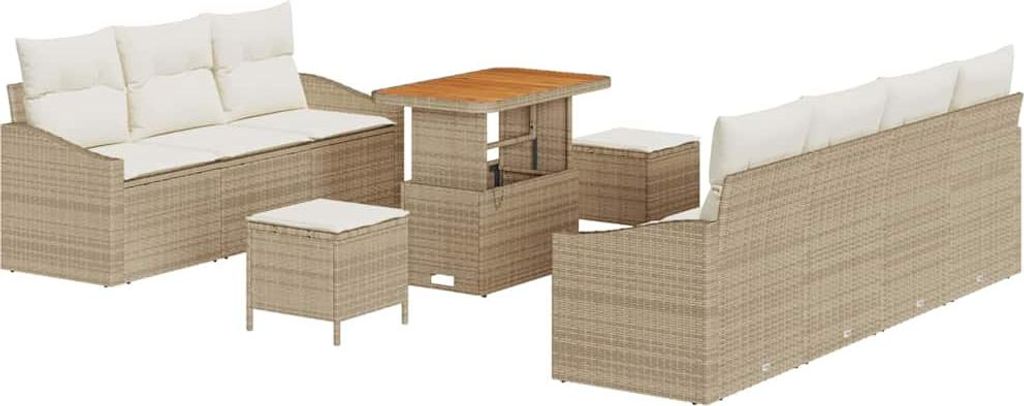 vidaXL Garten-Sofa-Set mit Kissen mit Speicher 10 pcs Beige und Creme