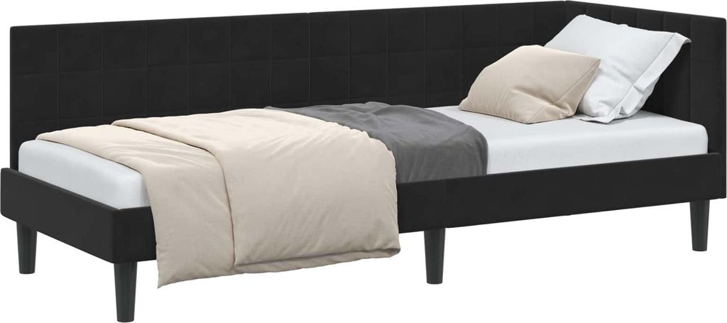 Eckbettgestell mit Kopfteil Schwarz 80 cm x 200 cm Samt