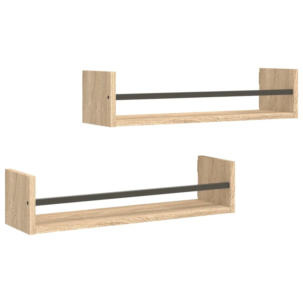 SYFAX Mensole a Parete Rovere Sonoma 60x16x14 cm con Aste - Set 2pz