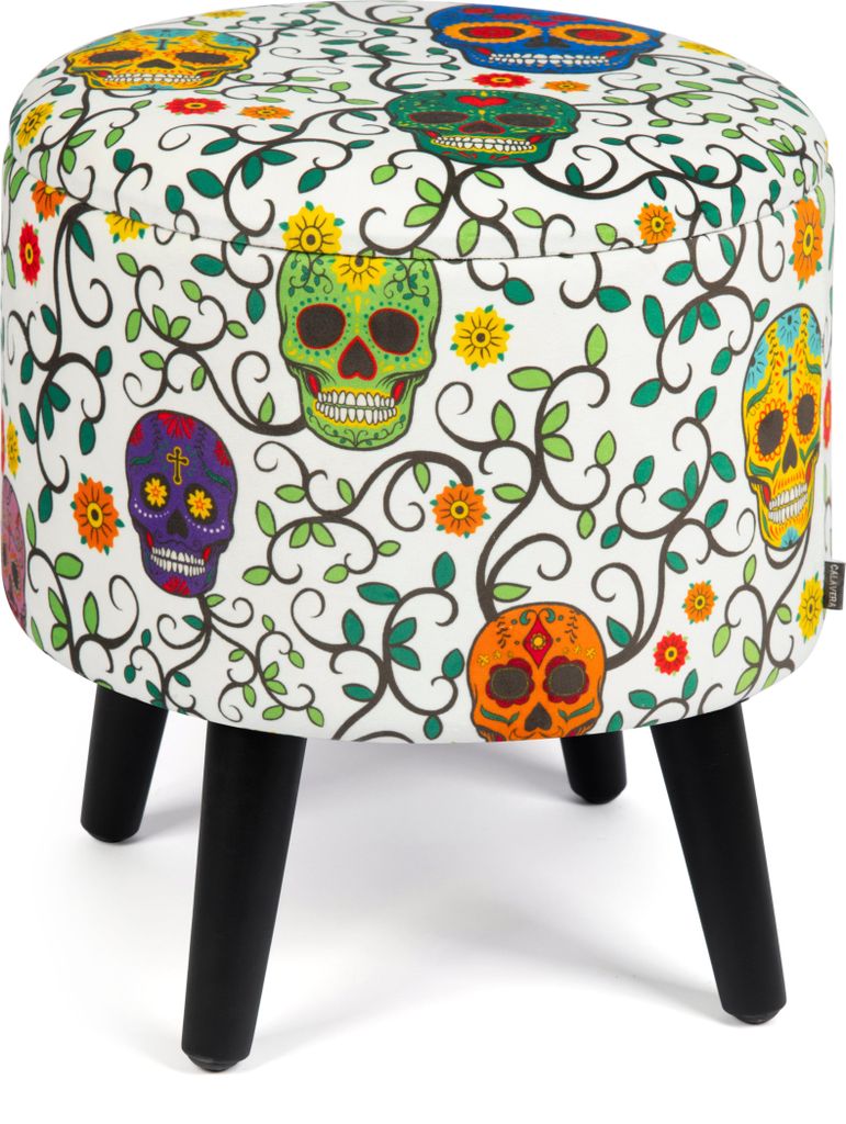 Pouf contenitore Excelsa Calavera in velluto e legno Immagine del prodotto 
