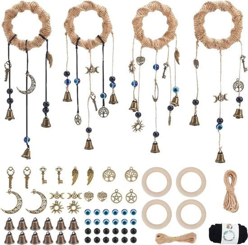 Décoration Porte Jardin : Kit 4 Carillons Sorcellerie Anti-Mauvais Œil
