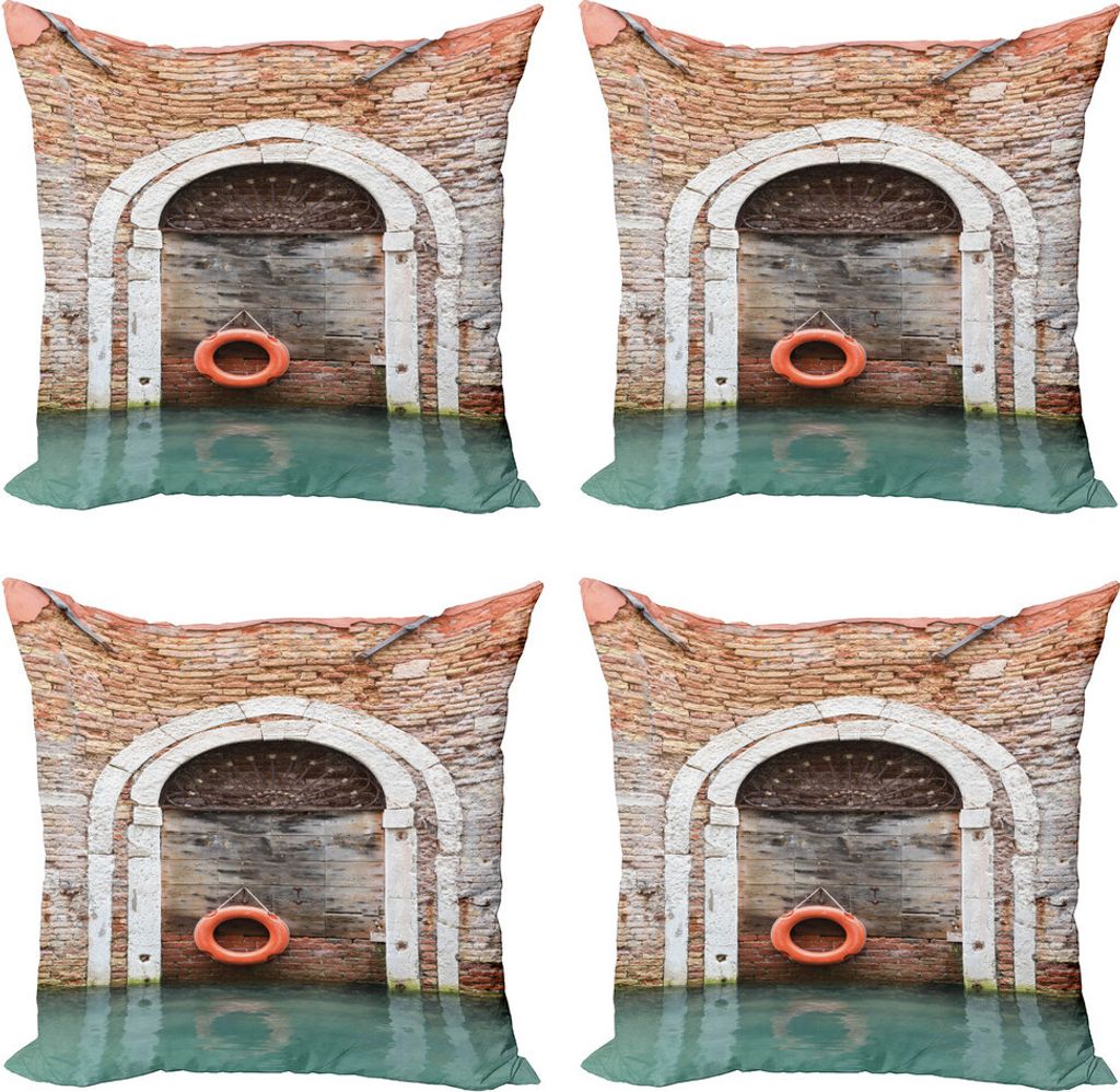 ABAKUHAUS Rustikal Kissenbezug Set (4 Stück), Historische Venedig Tür, Moderner Doppelseitiger Digitaldruck, 45 cm x 45 cm, Rotbraun