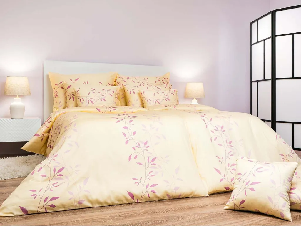 Lino Satinato Mandevila Polvere su Banana 140x200 - Set Letto Pregiato