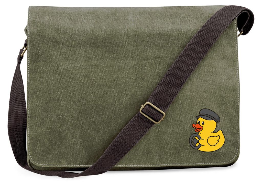 Huuraa Umhängetasche Quietscheente Kraftfahrt Comic Gummiente 14 Liter Military Green Canvas Laptoptasche Geschenkidee
