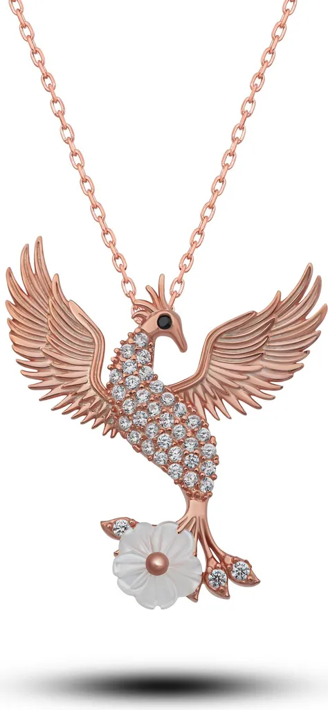 Pendentif Magnolia Or Rose sur Chaîne Phénix en Argent 925 Massif