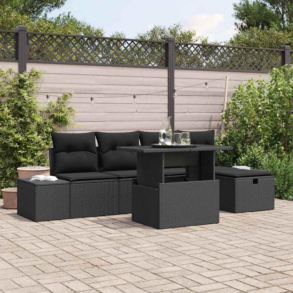 Möbel Garten-Sofa-Set Höhenverstellbar 6 pcs Schwarz Poly-Rattan - Gartenmöbelgarnituren 3361202