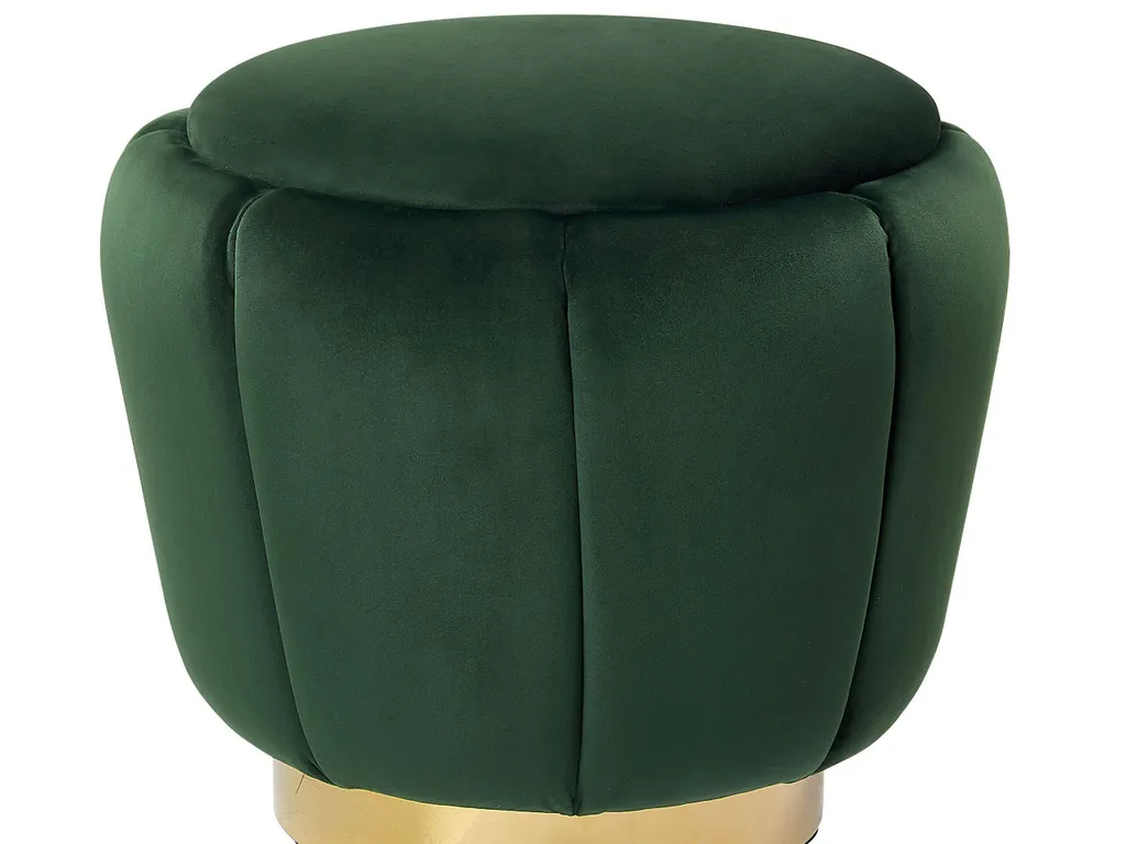 Pouf vert velours et or : la solution déco pour un salon chic et rangé