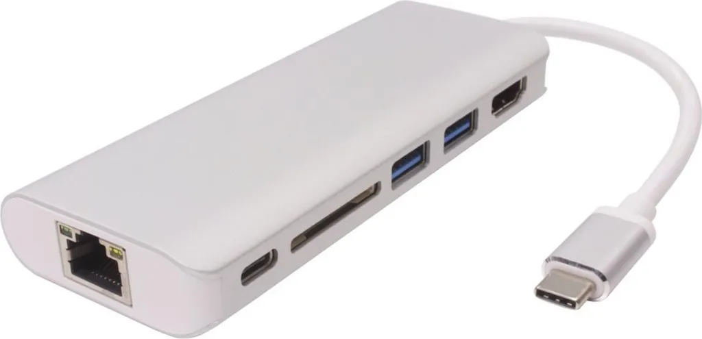PremiumCord Adaptateur USB-C vers HDMI 4K RJ45 avec Hub USB 3.0 et SD