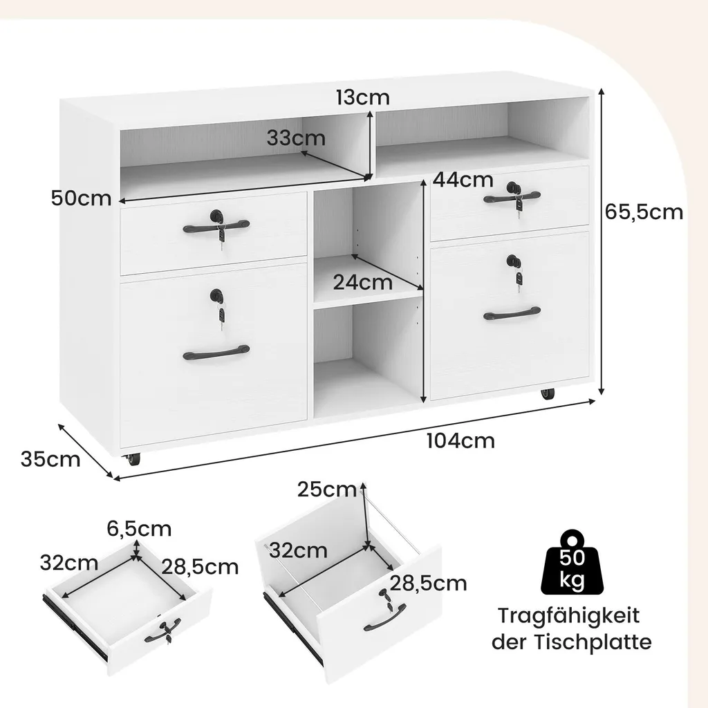 Support imprimante blanc caisson de rangement mobile pour bureau - 3