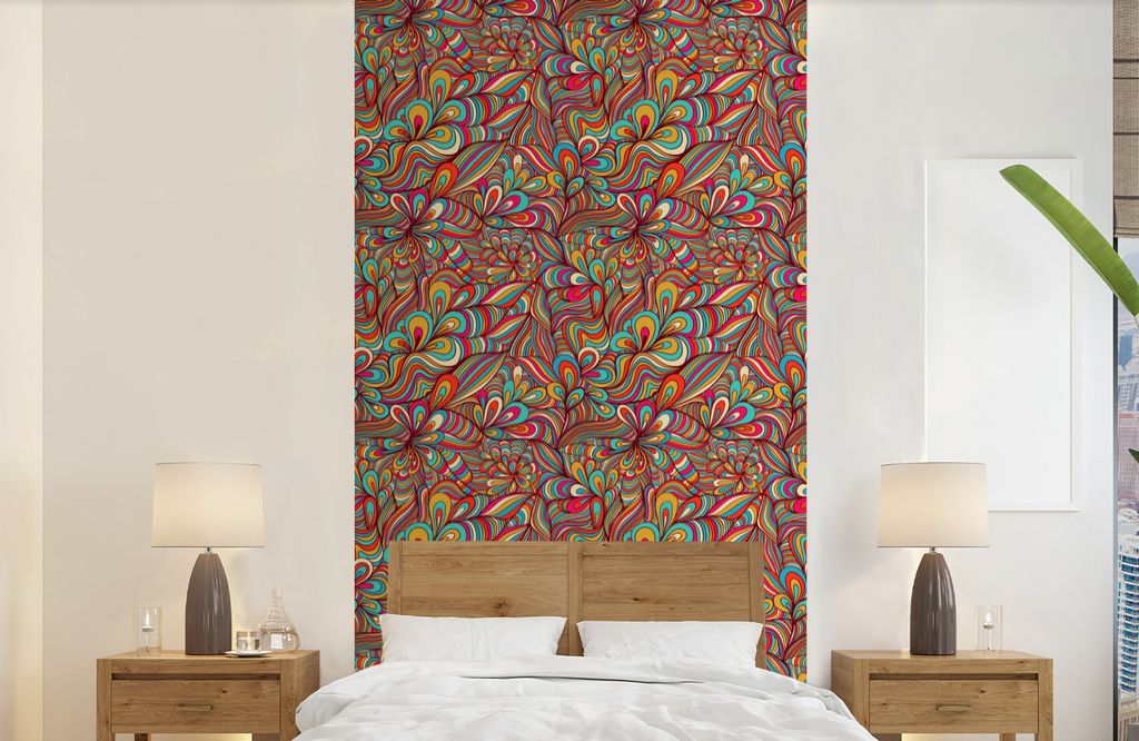 MuchoWow Fototapete für Wohnzimmer oder Schlafzimmer Wandtapete Vinyl Motivtapete Design - 70er Jahre - Fantasie - Farbe - 120x240 cm - Hintergr...