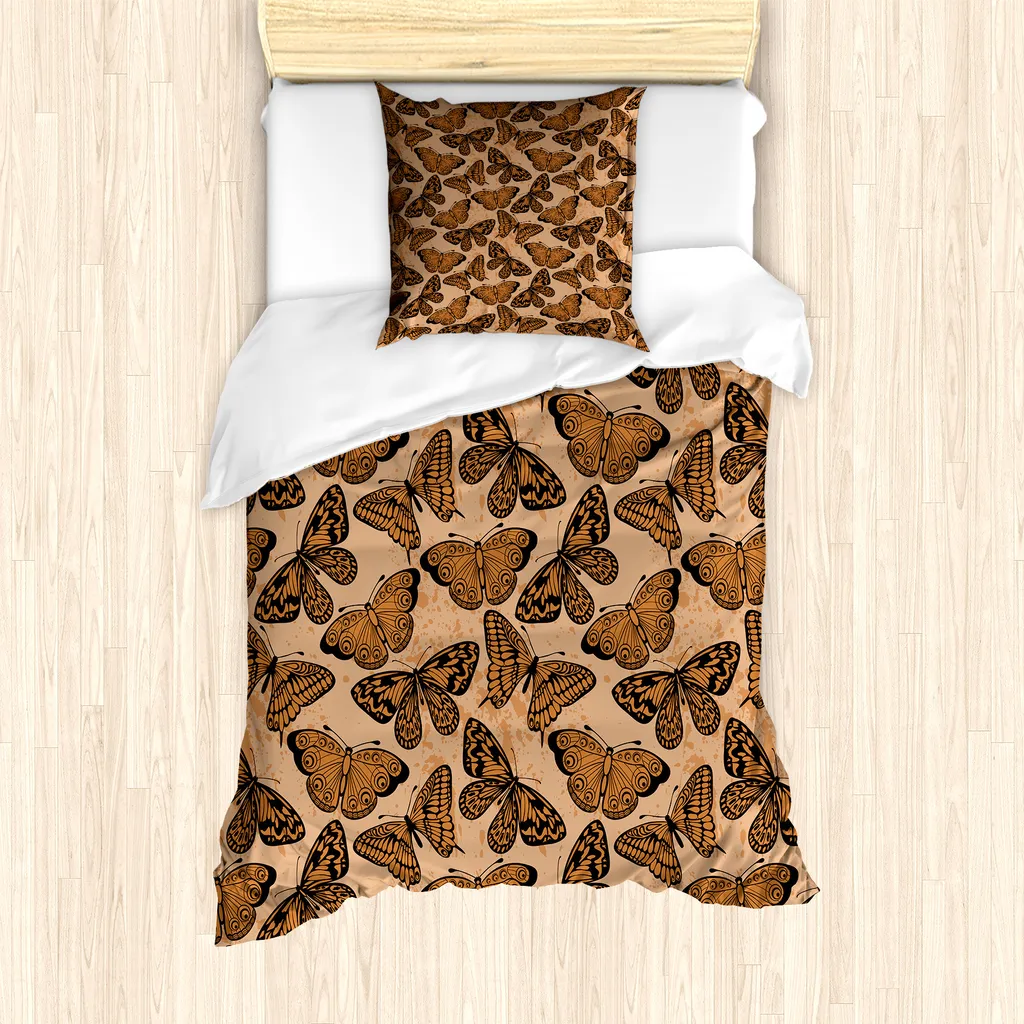 Set Copripiumino Singolo ABAKUHAUS Farfalle Grunge Arancione Marrone