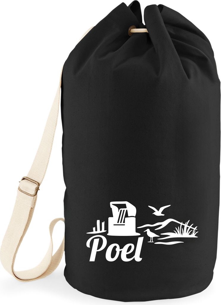Huuraa Seesack Poel Strandmotiv 20 Liter Black Baumwolle Rucksack Geschenkidee