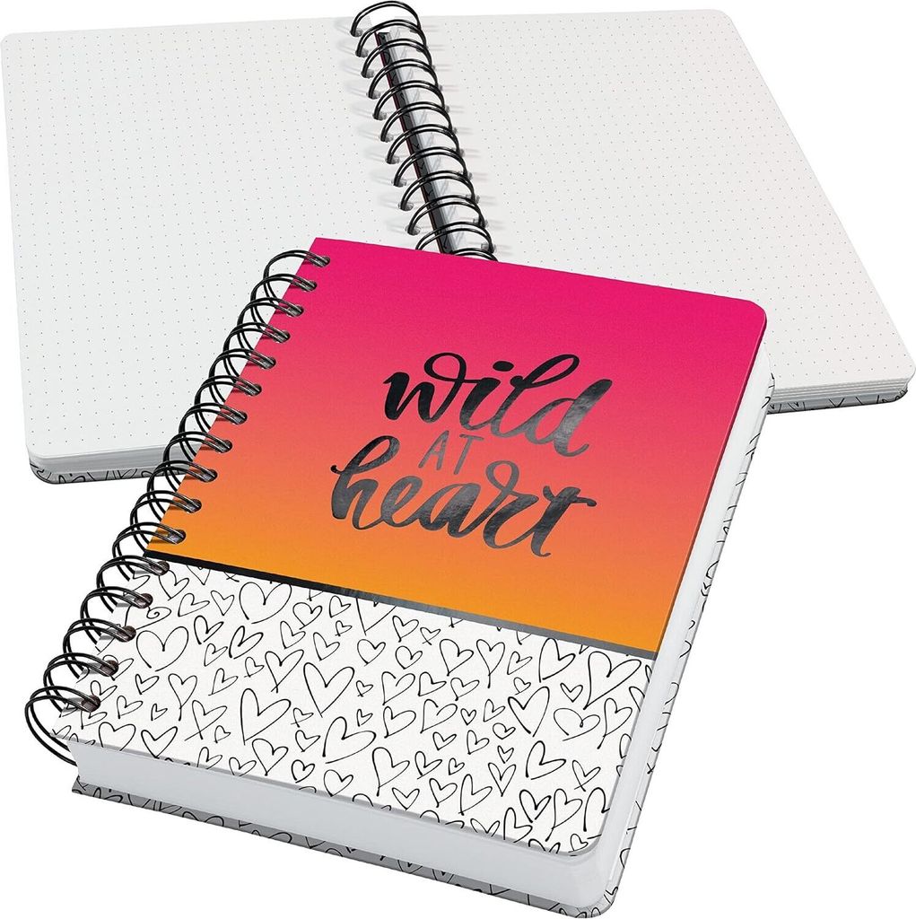 SIGEL JN621 Spiral-Notizbuch Jolie - Wild Hearts - punktkariert (Dot-Lineatur) - 120 g/m² - ca. A5 - schwarz, pink, orange - Hardcover - 240 S. -