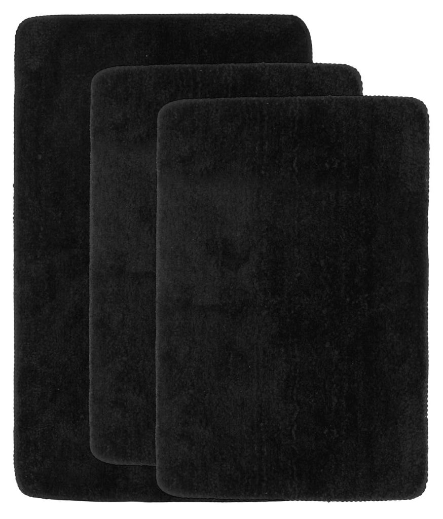 3-teiliges Badematten-Set, 40 x 60 cm und 50 x 80 cm, schwarze Badematte, Badteppich, Badezimmerteppich