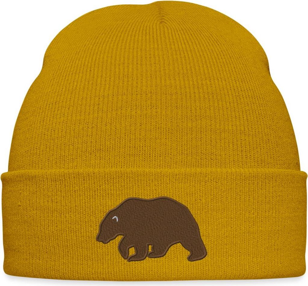 Spreadshirt Braunbär Bär Silhouette Stickerei Bestickte Wintermütze, One size, Senfgelb