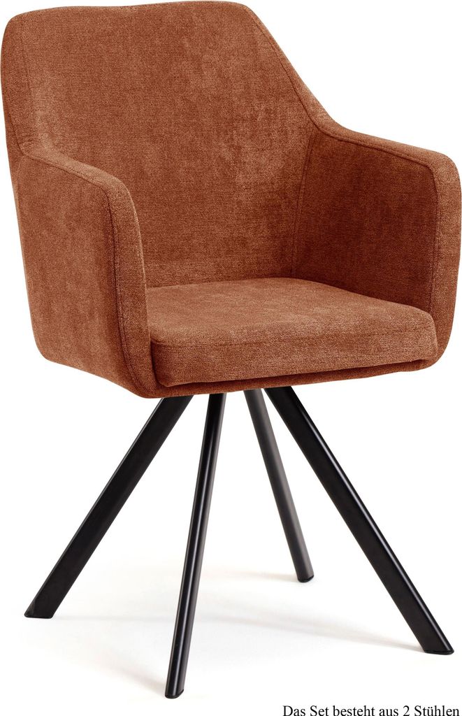 Armlehnstuhl drehbar (2er-Set) Devka 57x87x60 Schwarz/Cognac