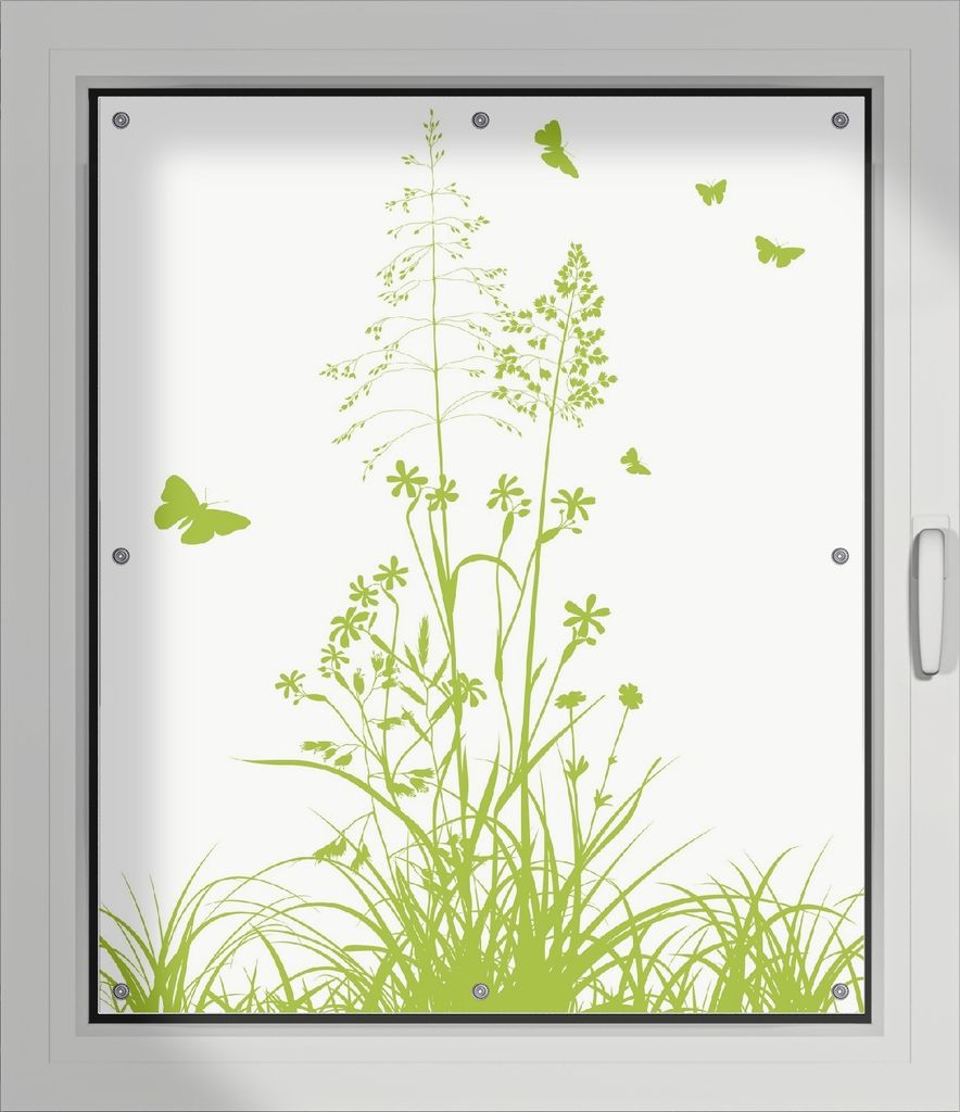 Wallario Lichtschutzbild, Dekorativer Sichtschutz Sonnenschutz 96 x 115 cm mit Motiv: Grüne Sommerwiese - Verdunklung ohne Bohren