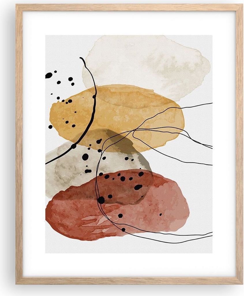 Gerahmtes Poster - Rahmen in heller Eiche - Aquarell Abstraktion Formen - 40x50 cm - Wand Bild - Wanddeko - Wandbilder - Kunstposter - Wandposter -...