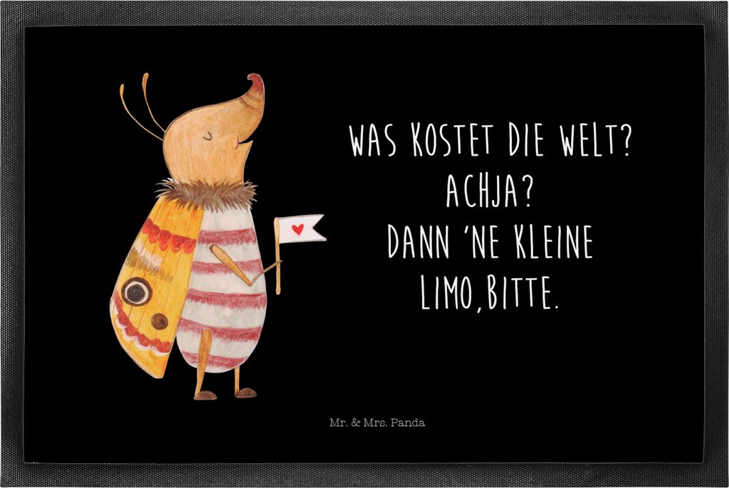 Mr. & Mrs. Panda Fußabstreifer Nachtfalter Fähnchen 50 x 75 cm - Schwarz - Geschenk, Lustige Sprüche, Schmutzfänger, Schmutzmatte, Süß, Türm...
