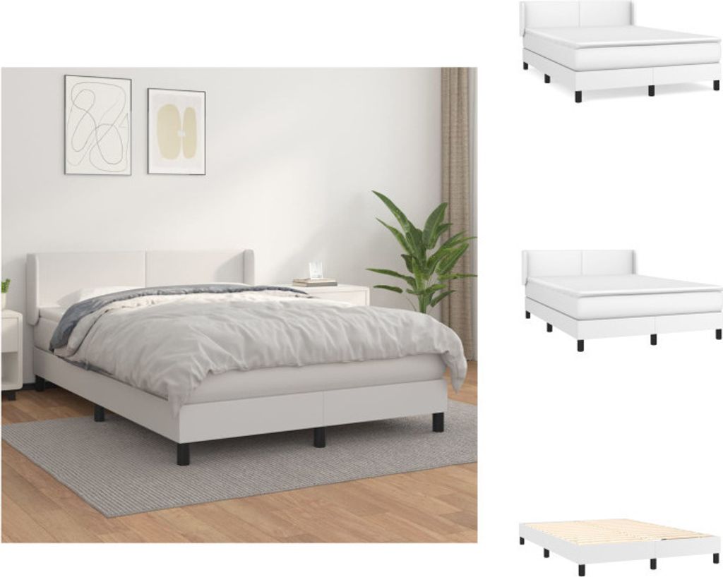 vidaXL Boxspringbett mit Matratze Weiß 140x200 cm Kunstleder - Betten & Bettgestelle