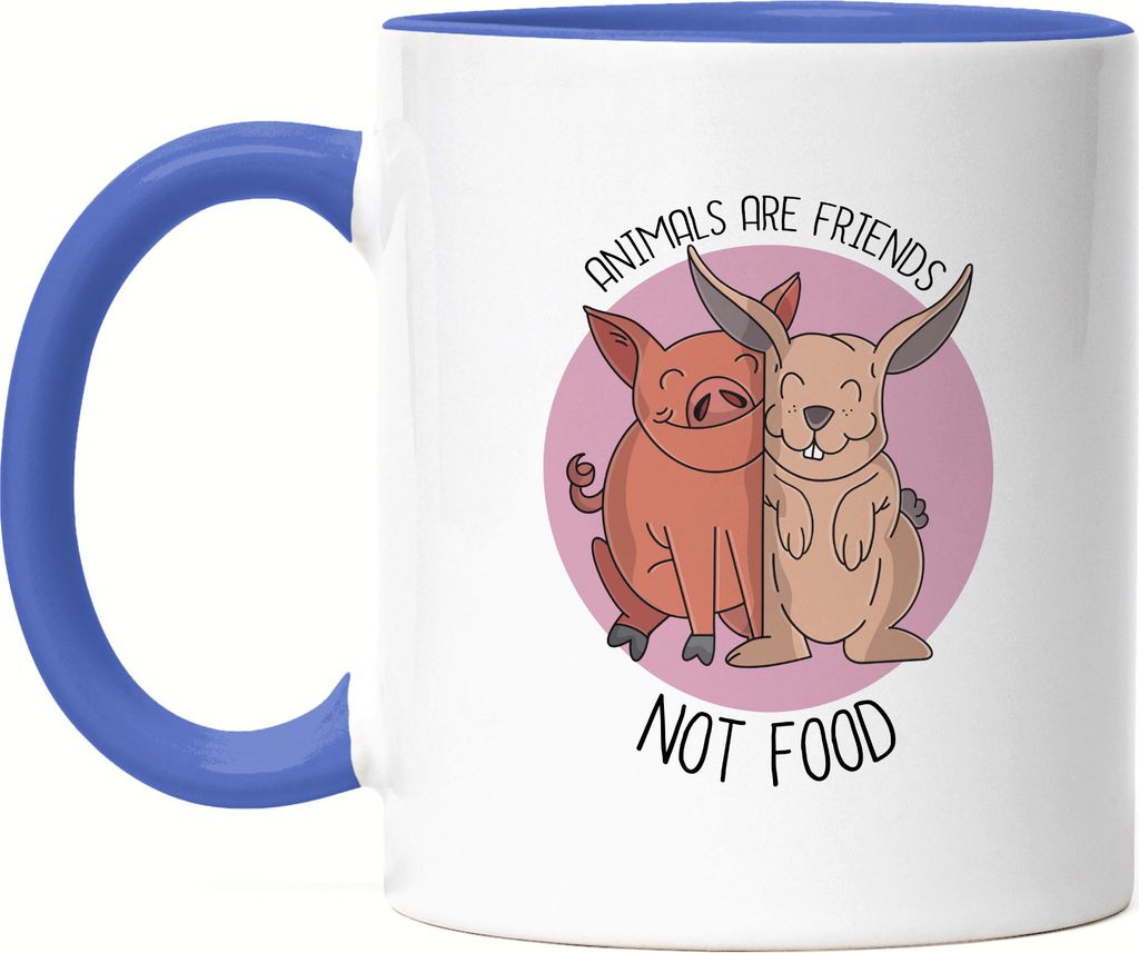 Animals Are Friends Not Food Tasse Blau Vegan Vegetarier Plant-Based Geschenkidee Tierwohl Tierleid