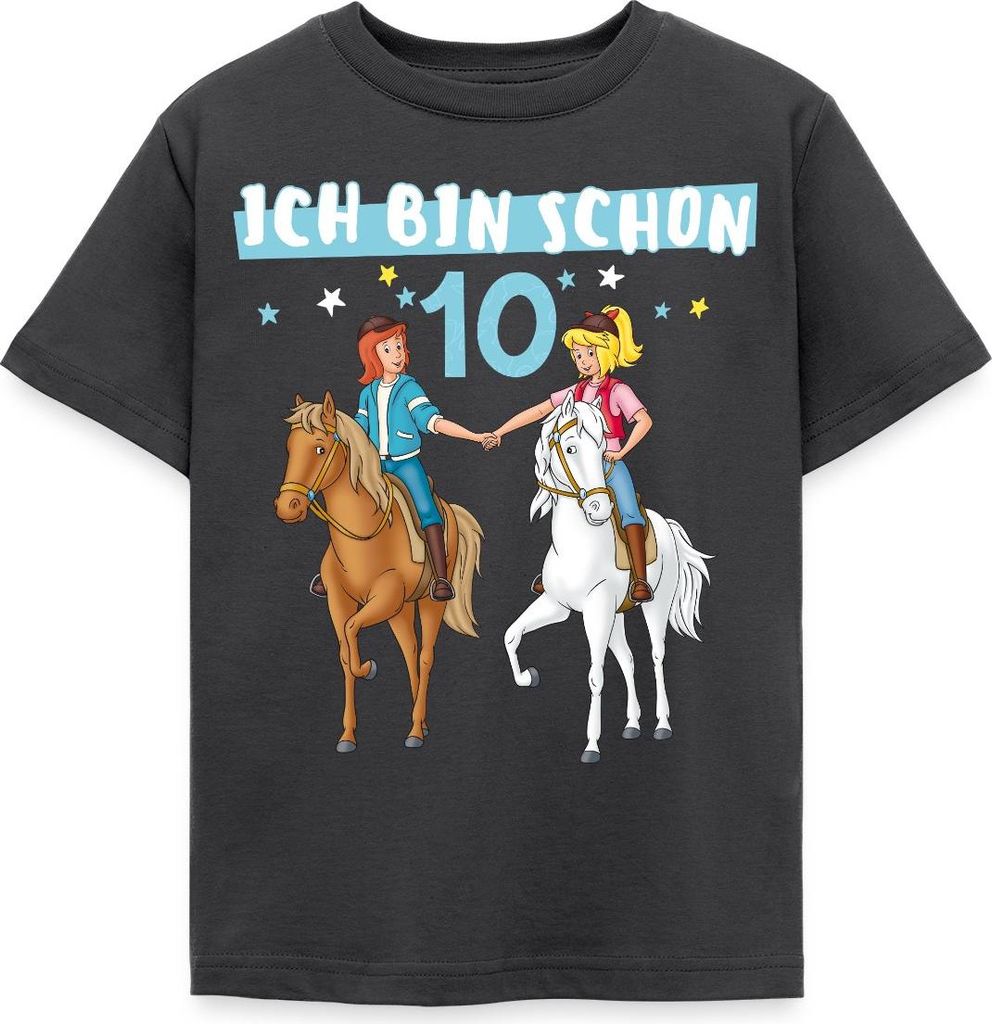 Spreadshirt Bibi & Tina Geburtstag Ich Bin Schon Zehn Kinder T-Shirt, 110/116 (5-6 Jahre), Dunkelgrau