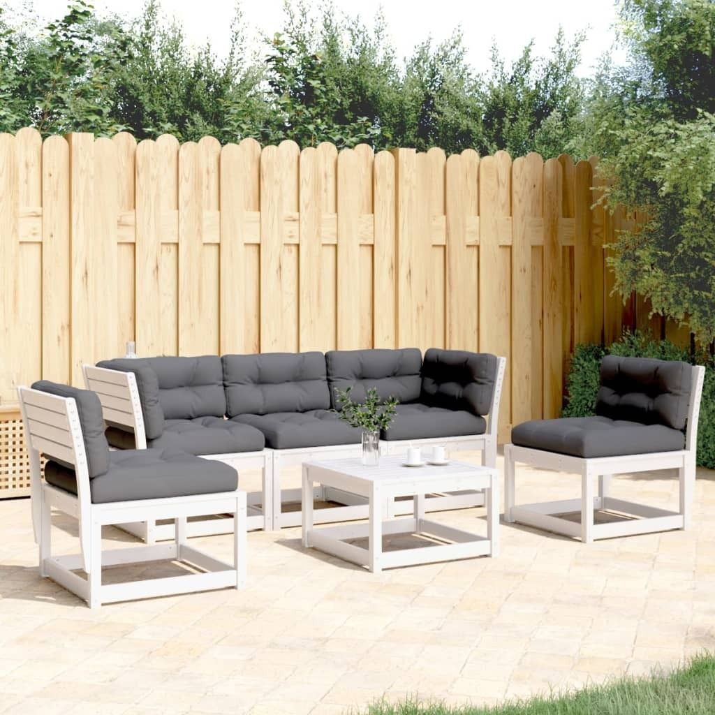 Maison Exclusive - 5-tlg. Garten-Sofagarnitur mit Kissen Weiß Massivholz Kiefer