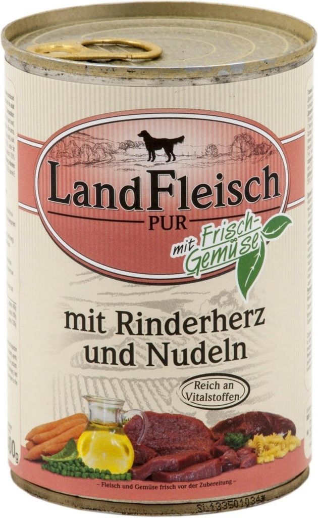 Landfleisch Pur Rinderherzen & Nudeln Dose 400g