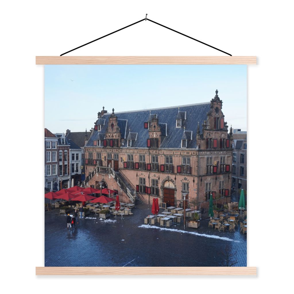 MuchoWow Textilposter Markt - Nijmegen - Stadt 120x120 cm mit holzfarbenen Rahmen - Textil-Poster