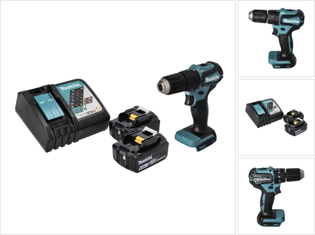 Makita DHP 483 RG Akku Schlagbohrschrauber 18 V 40 Nm Brushless + 2x Akku 6,0 Ah + Ladegerät