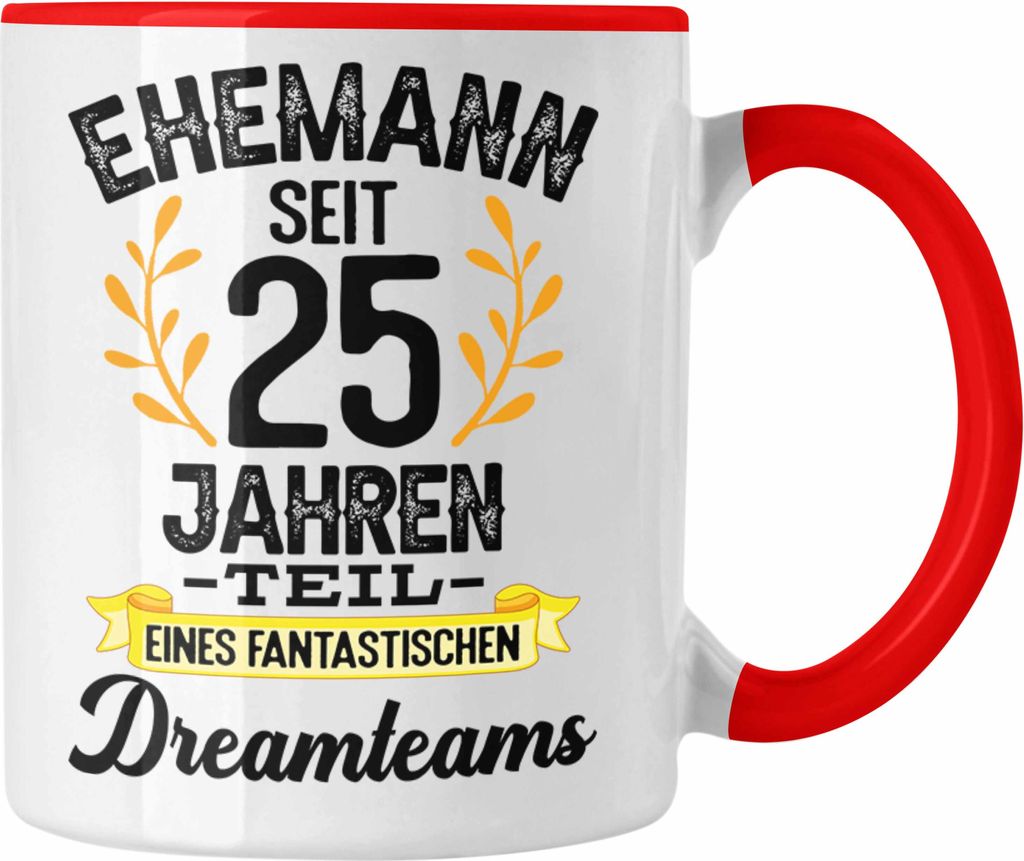 Trendation - Ehemann 25 Jahre Jahrestag Silberne Hochzeit Jubiläum Hochzeitstag Geschenk Tasse Silberhochzeit Geschenke (Rot)