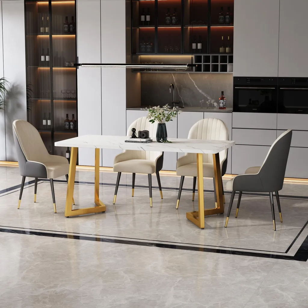 Tavolo Rettangolare 117x68 cm Bianco Fortuna Lai Gambe Oro