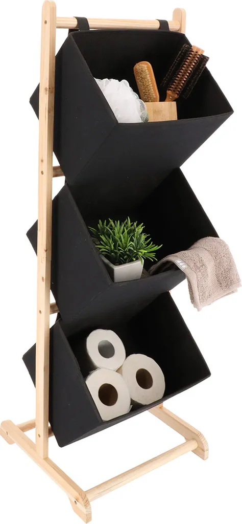 Bibliothèque Noire Mora 102 cm en Bois Moderne avec 3 Paniers Tressés