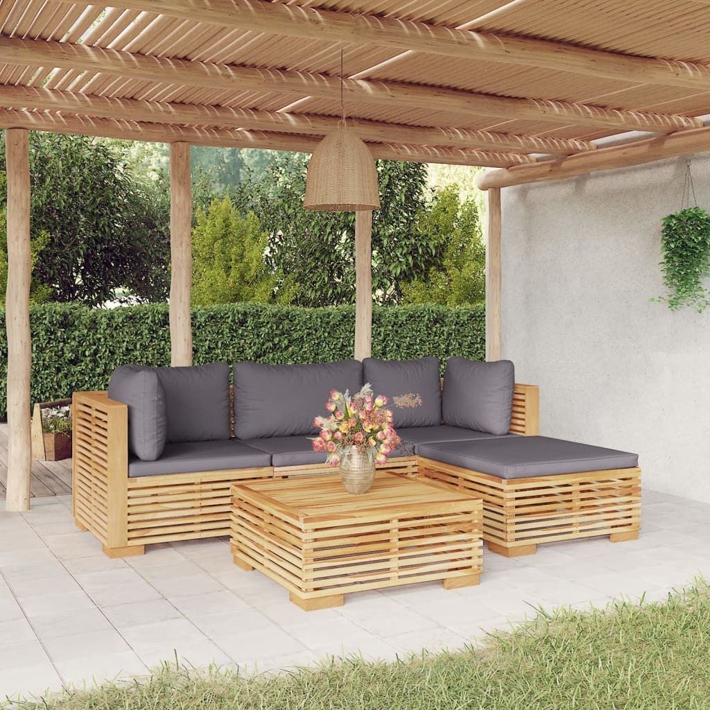 Möbel 5-tlg. Garten-Lounge-Set mit Kissen Massivholz Teak - Terrassenmöbel 3100914