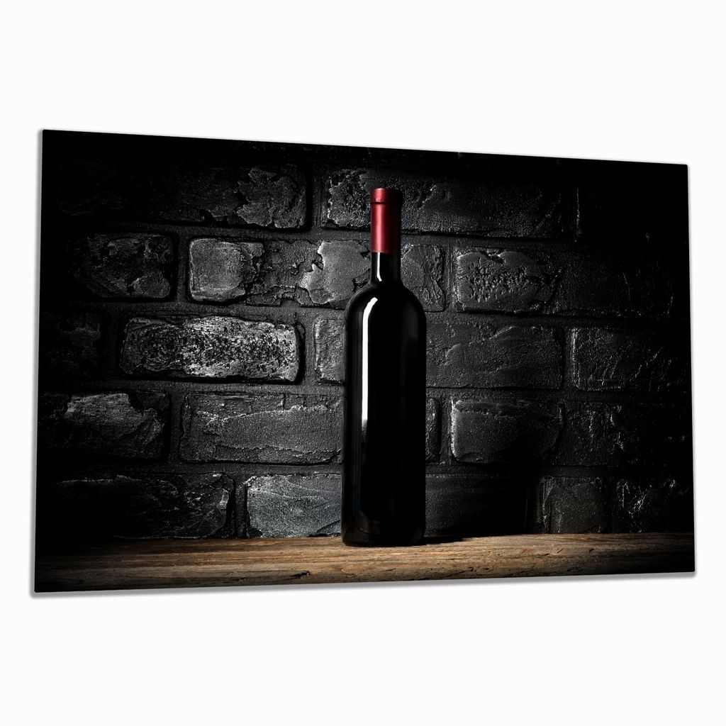 Wallario Herdabdeckplatte aus Glas, Größe 80 x 52 cm 1-teilig, Motiv Rotwein-Flasche am Abend