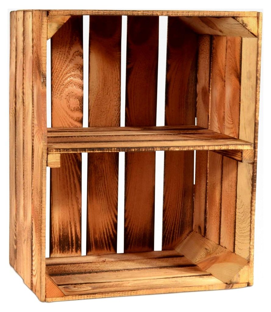 Geflammte Obstkisten - Verschiedene Größen Holzkisten Weinkisten Holz Kisten Apfelkisten Gebrannt (50 x 40 x 30 cm mit kurzer Ablage)