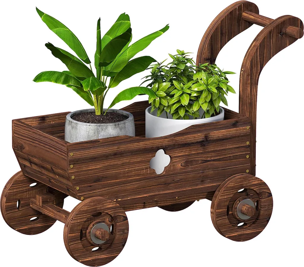 Aménagez votre extérieur avec cette brouette en bois stable à 4 roues