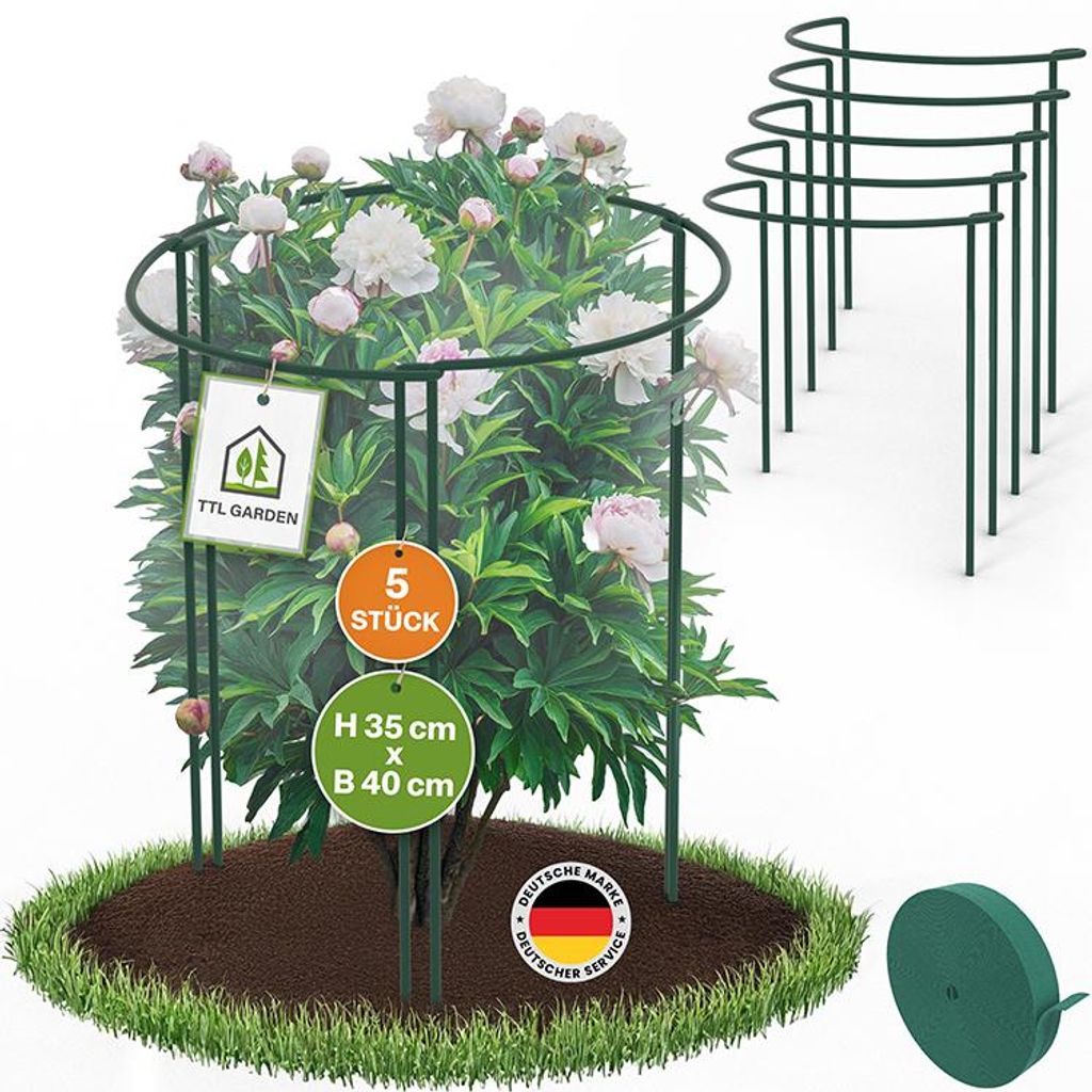 TTL GARDEN Strauchstützen 5er Set 35x40cm + Klettband Produktbild 