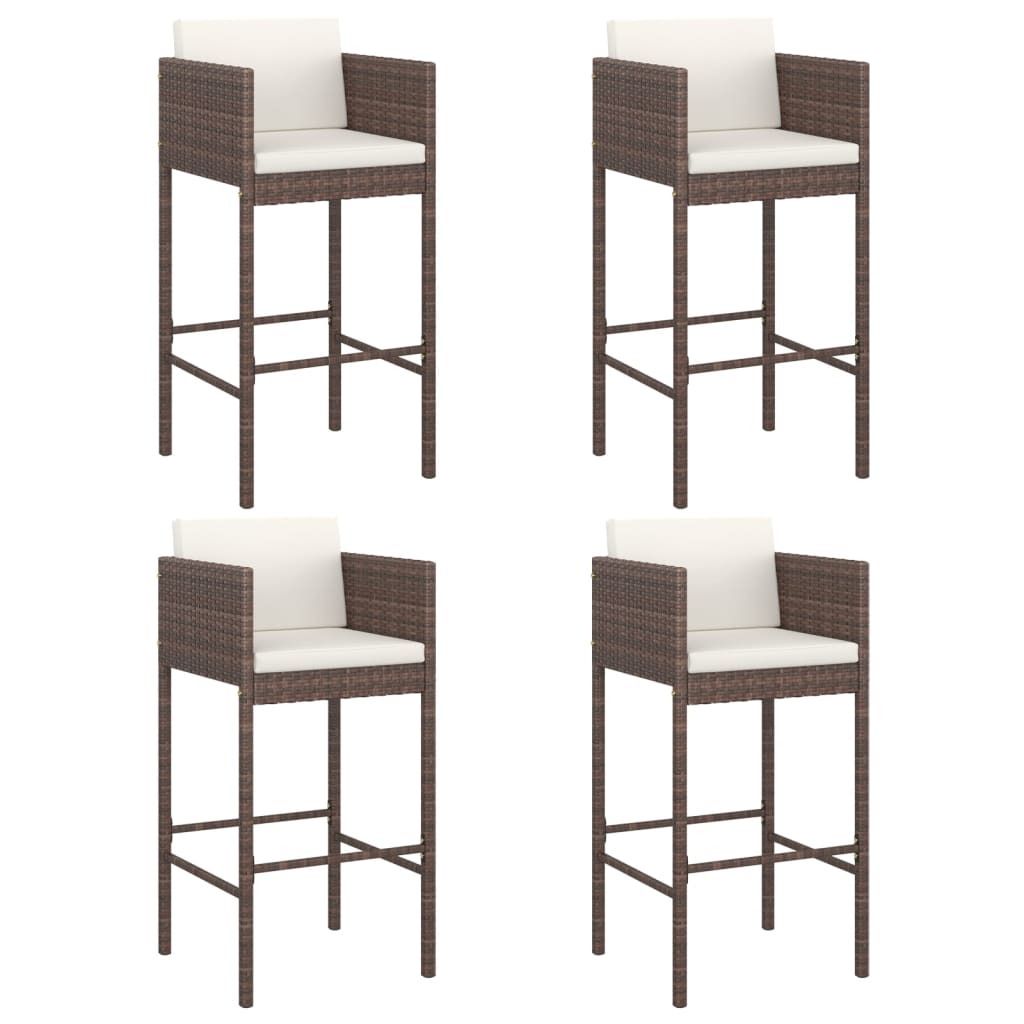 Barhocker 4 Stk. mit Kissen Braun Poly Rattan