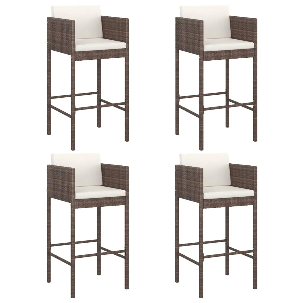 Tabouret de bar résistant et confortable en poly rotin marron - Set de 4