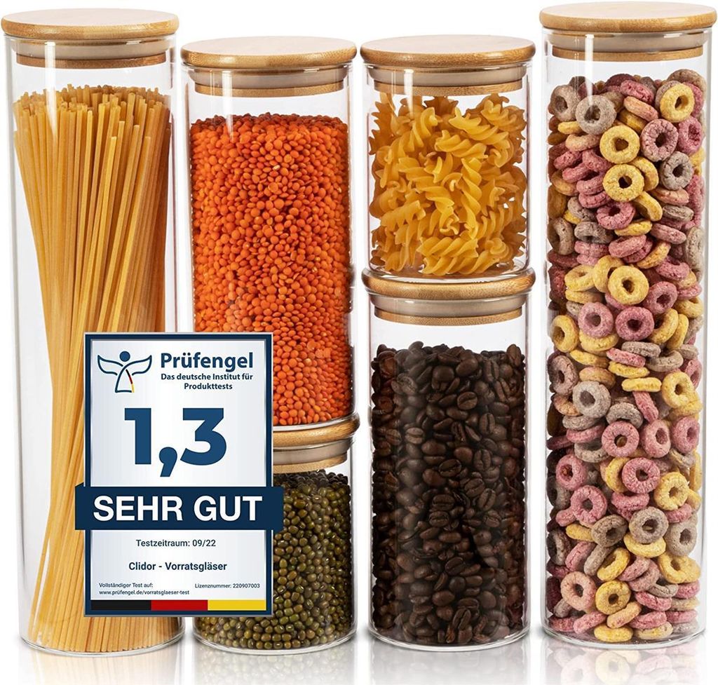 CLIDOR Vorratsgläser 6er Set  Vorratsdose Glas mit Produktbild 