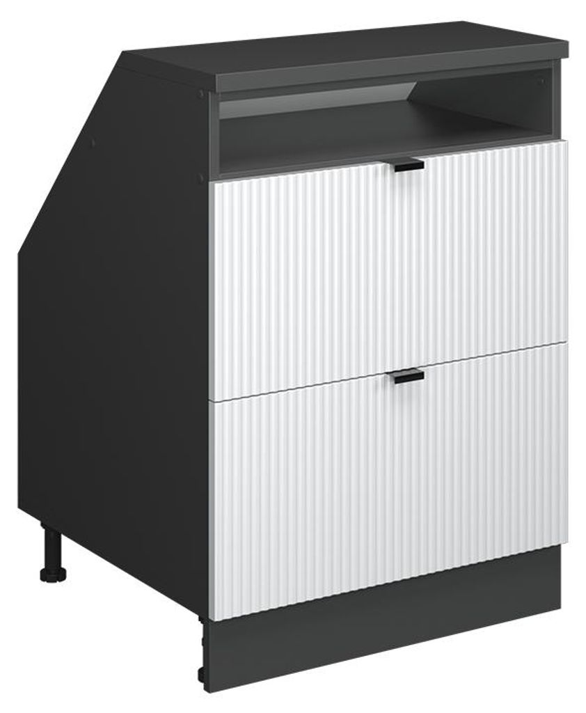 Küchenschrank für Dachschrägen Vicco R-Line Weiß Riffel 60 cm mit 2 Schubladen, Schrankkorpus 60 cm Tiefe, Model 60660