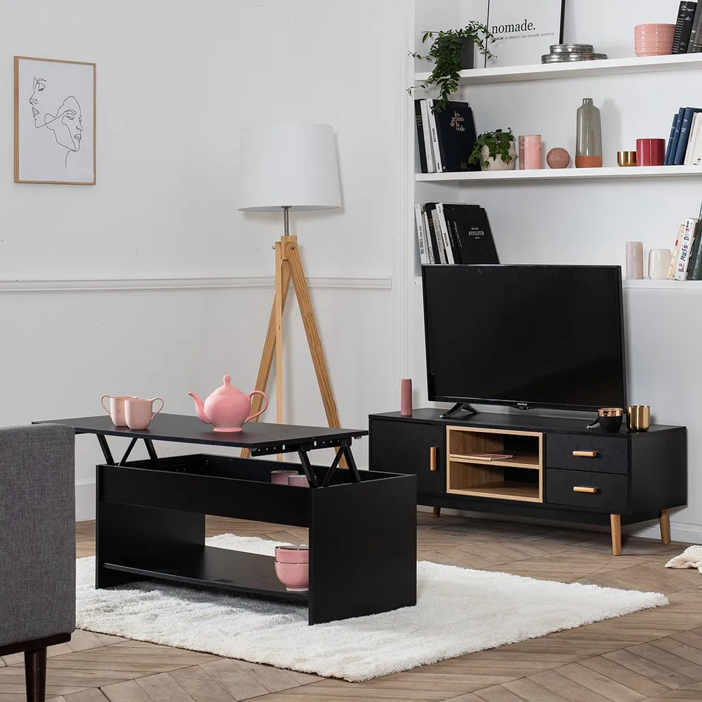 Table basse relevable noire pour manger devant la télé - Modèle HEDDA - 8