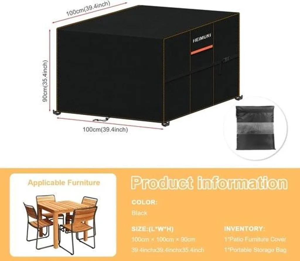 Bâche de protection extérieure imperméable pour table carrée 100x100 cm - 2
