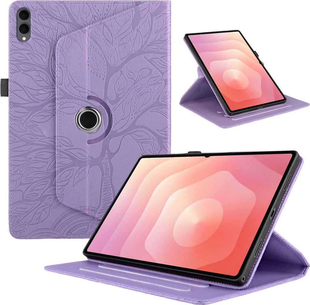 Für Samsung Galaxy Tab S11 Ultra 360 Grad Rotation Design Kunstleder Tasche Lila