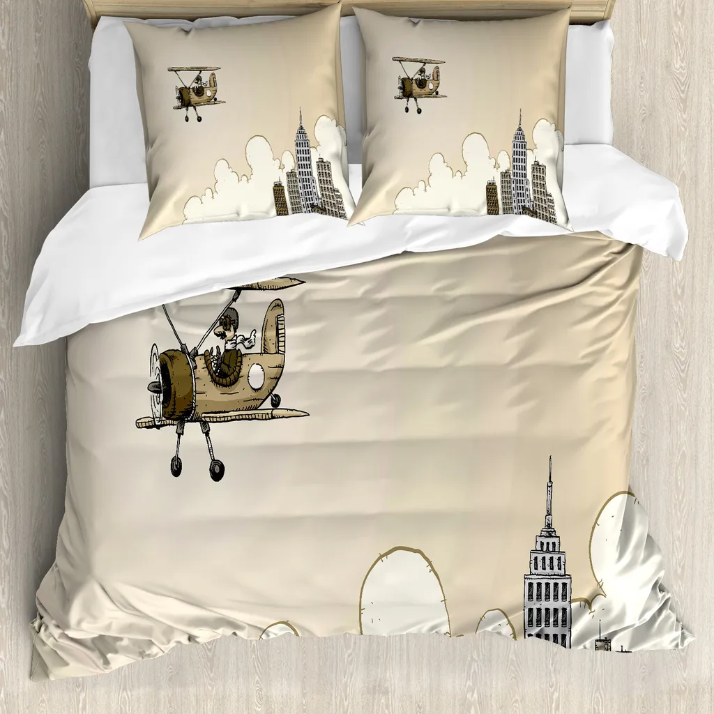 Housse de couette avion 155x220 cm avec taie d'oreiller ABAKUHAUS