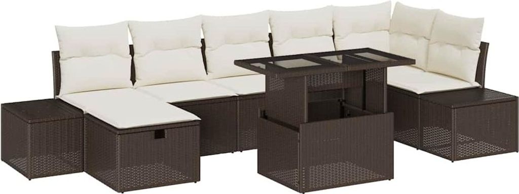 Garten-Sofa-Set 8 pcs Braun Poly-Rattan